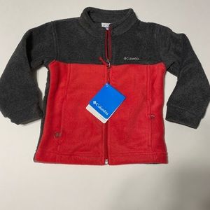 New: 3T Columbia Fleece zip, charcoal and red